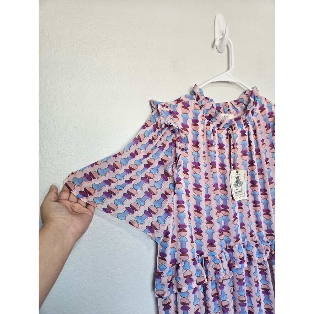 NWT Easel | Geometric Ruffle Tiered Woven Sheer Dress Purple Womens 2X - Picture 5 of 9